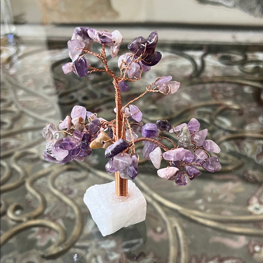 Real Amethyst Gemstone Tree on Quartz Base